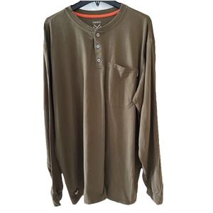 Men's Hawx Long Sleeve Henley Shirt Size XLT Pocket Military Hunting Olive Green